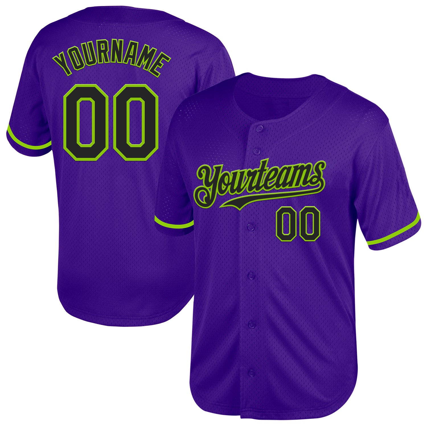 Personalized Purple Black-Neon Green Mesh Authentic Throwback Baseball Jersey Team Custom Name and Number