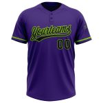 Personalized Purple Black-Neon Green Two-Button Unisex Softball Jersey Team Custom Name and Number