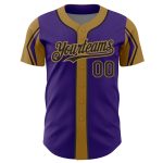 Personalized Purple Black-Old Gold 3 Colors Arm Shapes Authentic Baseball Jersey Team Custom Name and Number