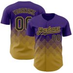 Personalized Purple Black-Old Gold 3D Pattern Design Gradient Square Shapes Authentic Baseball Jersey Team Custom Name and Number