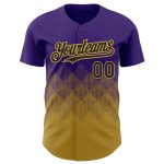 Personalized Purple Black-Old Gold 3D Pattern Design Gradient Square Shapes Authentic Baseball Jersey Team Custom Name and Number