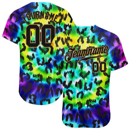 Personalized Purple Black-Old Gold 3D Pattern Design Leopard Authentic Baseball Jersey Team Custom Name and Number