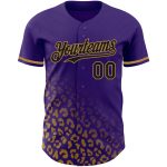 Personalized Purple Black-Old Gold 3D Pattern Design Leopard Print Fade Fashion Authentic Baseball Jersey Team Custom Name and Number