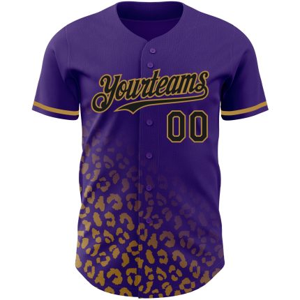 Personalized Purple Black-Old Gold 3D Pattern Design Leopard Print Fade Fashion Authentic Baseball Jersey Team Custom Name and Number