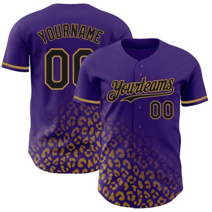 Personalized Purple Black-Old Gold 3D Pattern Design Leopard Print Fade Fashion Authentic Baseball Jersey Team Custom Name and Number