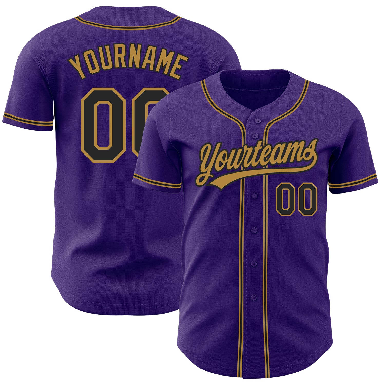 Personalized Purple Black-Old Gold Authentic Baseball Jersey