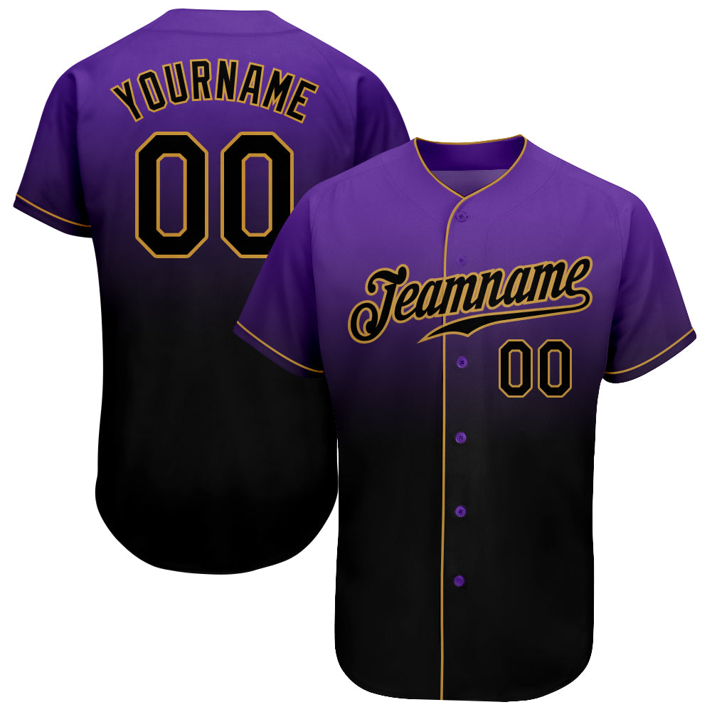Personalized Purple Black-Old Gold Authentic Fade Fashion Baseball Jersey Team Custom Name and Number