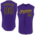 Personalized Purple Black-Old Gold Authentic Sleeveless Baseball Jersey Team Custom Name and Number