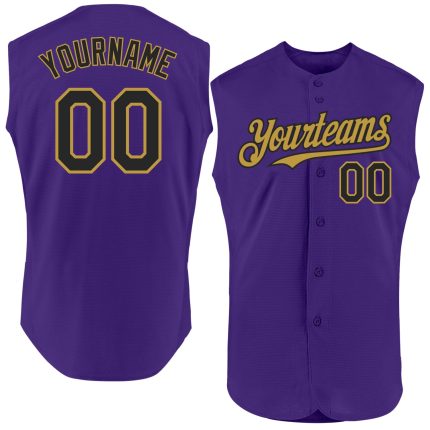 Personalized Purple Black-Old Gold Authentic Sleeveless Baseball Jersey Team Custom Name and Number