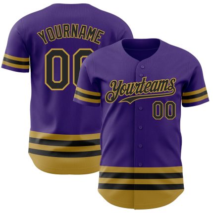 Personalized Purple Black-Old Gold Line Authentic Baseball Jersey Team Custom Name and Number
