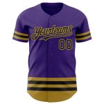 Personalized Purple Black-Old Gold Line Authentic Baseball Jersey Team Custom Name and Number