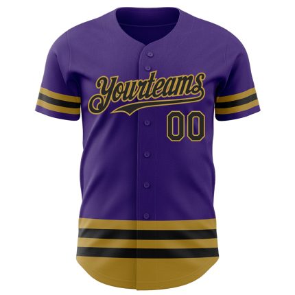 Personalized Purple Black-Old Gold Line Authentic Baseball Jersey Team Custom Name and Number
