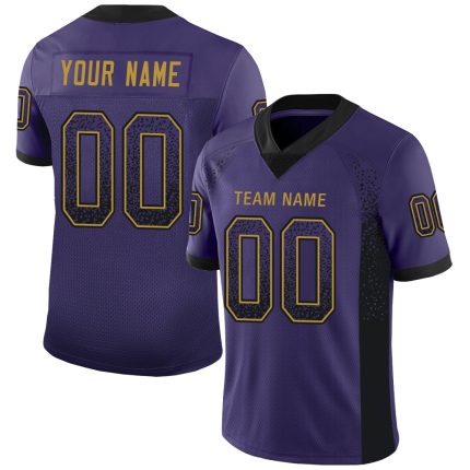 Personalized Purple Black-Old Gold Mesh Drift Fashion Football Jersey Team Custom Name and Number