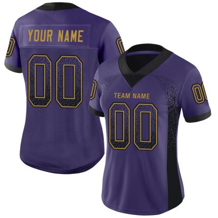 Personalized Purple Black-Old Gold Mesh Drift Fashion Football Jersey Team Custom Name and Number
