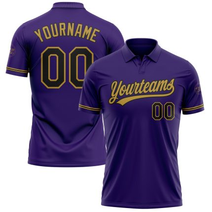 Personalized Purple Black-Old Gold Performance Vapor Golf Polo Shirt Team Custom Name and Number