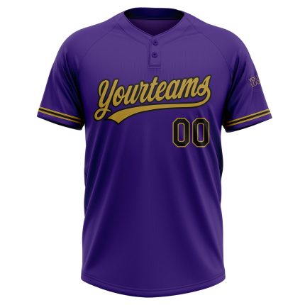 Personalized Purple Black-Old Gold Two-Button Unisex Softball Jersey Team Custom Name and Number