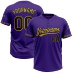 Personalized Purple Black-Old Gold Two-Button Unisex Softball Jersey Team Custom Name and Number