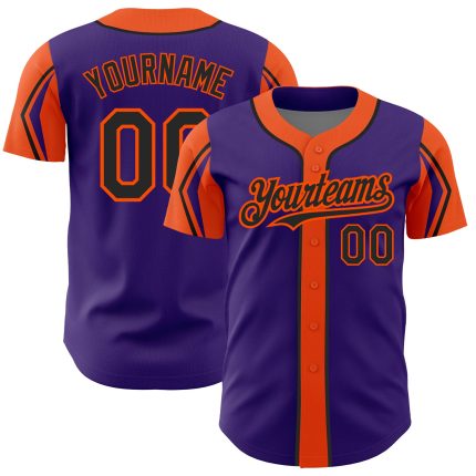 Personalized Purple Black-Orange 3 Colors Arm Shapes Authentic Baseball Jersey Team Custom Name and Number