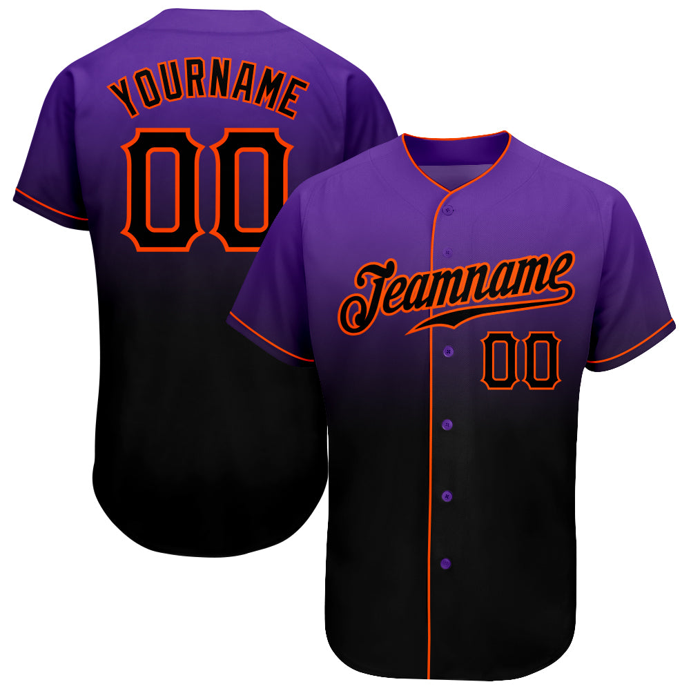 Personalized Purple Black-Orange Authentic Fade Fashion Baseball Jersey Team Custom Name and Number