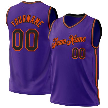 Personalized Purple Black-Orange Authentic Throwback Basketball Jersey Team Custom Name and Number