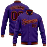 Personalized Purple Black-Orange Bomber Full-Snap Varsity Letterman Jacket Team Custom Name and Number