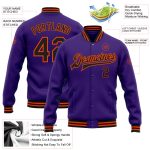 Personalized Purple Black-Orange Bomber Full-Snap Varsity Letterman Jacket Team Custom Name and Number