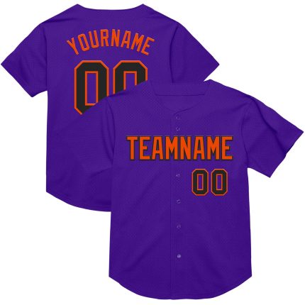 Personalized Purple Black-Orange Mesh Authentic Throwback Baseball Jersey