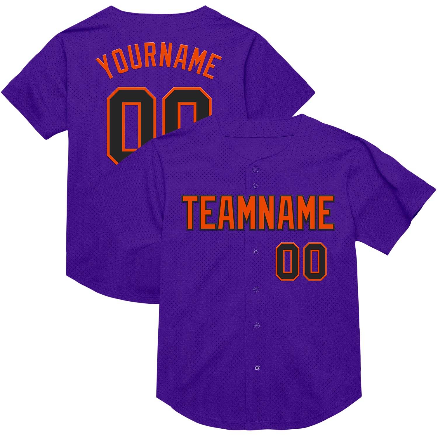 Personalized Purple Black-Orange Mesh Authentic Throwback Baseball Jersey