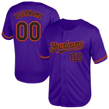 Personalized Purple Black-Orange Mesh Authentic Throwback Baseball Jersey Team Custom Name and Number