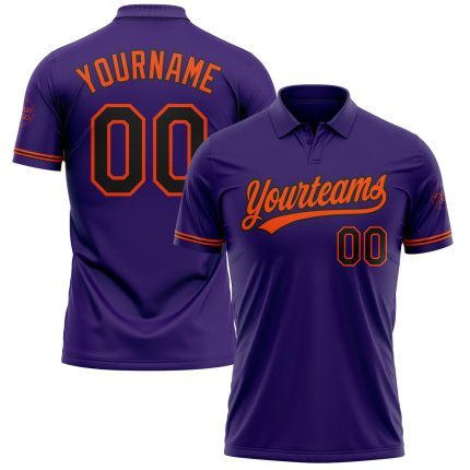 Personalized Purple Black-Orange Performance Vapor Golf Polo Shirt Team Custom Name and Number
