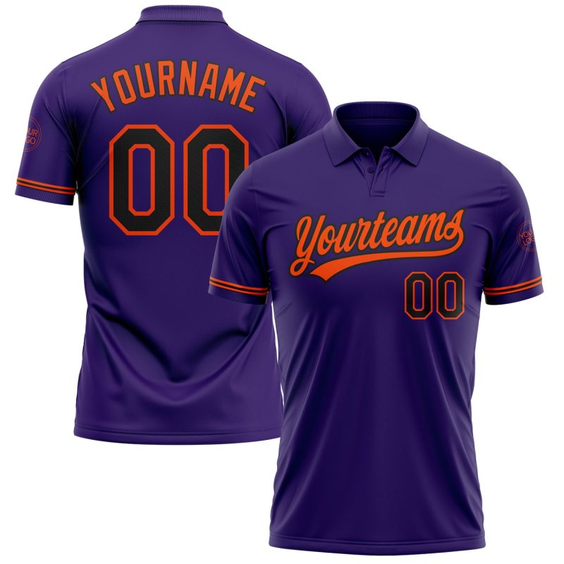 Personalized Purple Black-Orange Performance Vapor Golf Polo Shirt Team Custom Name and Number
