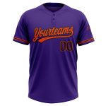 Personalized Purple Black-Orange Two-Button Unisex Softball Jersey Team Custom Name and Number