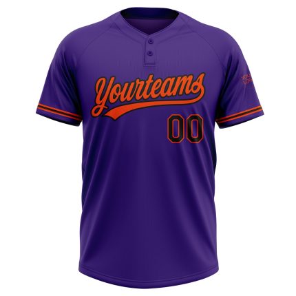 Personalized Purple Black-Orange Two-Button Unisex Softball Jersey Team Custom Name and Number