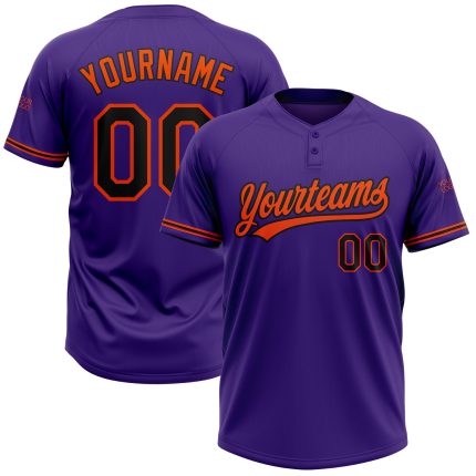 Personalized Purple Black-Orange Two-Button Unisex Softball Jersey Team Custom Name and Number