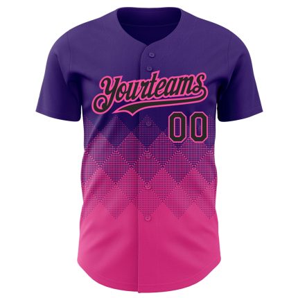 Personalized Purple Black-Pink 3D Pattern Design Gradient Square Shapes Authentic Baseball Jersey Team Custom Name and Number