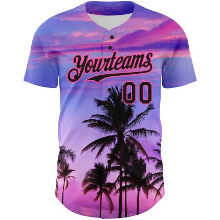 Personalized Purple Black-Pink 3D Pattern Design Hawaii Palm Trees Authentic Baseball Jersey Team Custom Name and Number