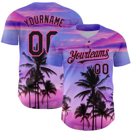 Personalized Purple Black-Pink 3D Pattern Design Hawaii Palm Trees Authentic Baseball Jersey Team Custom Name and Number