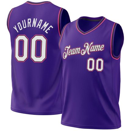 Personalized Purple Black-Pink Authentic Throwback Basketball Jersey Team Custom Name and Number