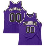 Personalized Purple Black Pinstripe Black-Cream Authentic Basketball Jersey Team Custom Name and Number