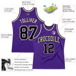 Personalized Purple Black Pinstripe Black-Cream Authentic Basketball Jersey Team Custom Name and Number