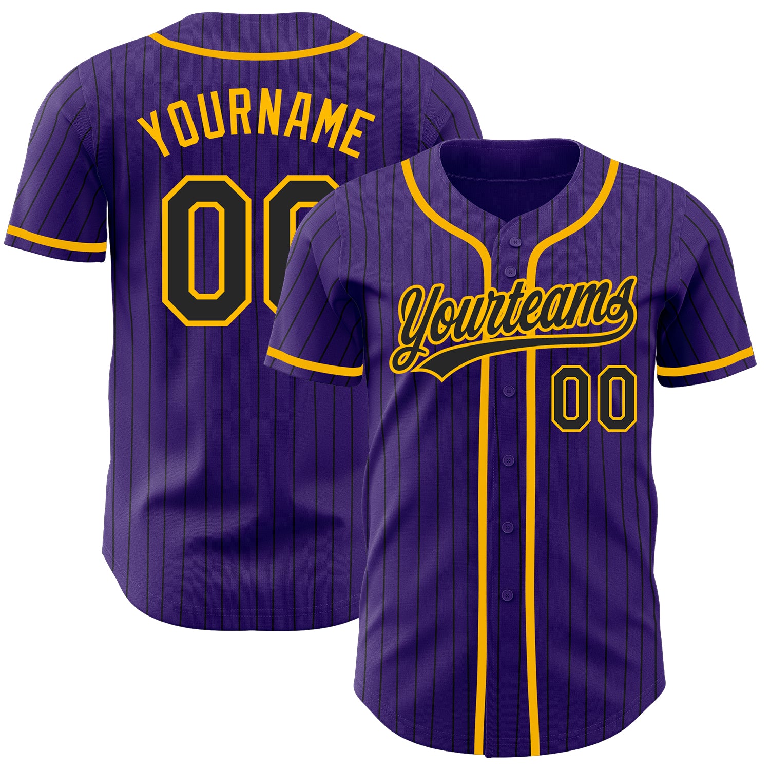 Personalized Purple Black Pinstripe Black-Gold Authentic Baseball Jersey