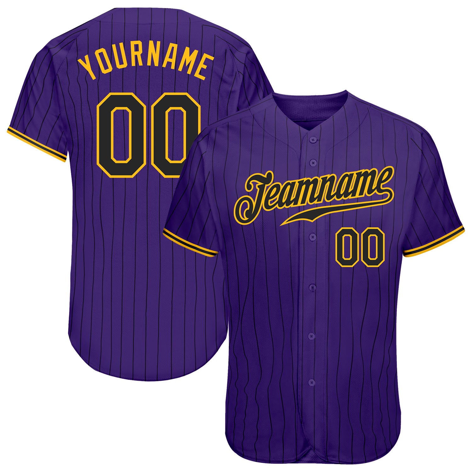 Personalized Purple Black Pinstripe Black-Gold Authentic Baseball Jersey Team Custom Name and Number