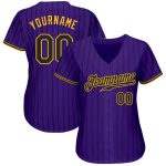 Personalized Purple Black Pinstripe Black-Gold Authentic Baseball Jersey Team Custom Name and Number