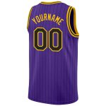 Personalized Purple Black Pinstripe Black-Gold Authentic Basketball Jersey Team Custom Name and Number