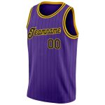 Personalized Purple Black Pinstripe Black-Gold Authentic Basketball Jersey Team Custom Name and Number