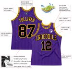 Personalized Purple Black Pinstripe Black-Gold Authentic Basketball Jersey