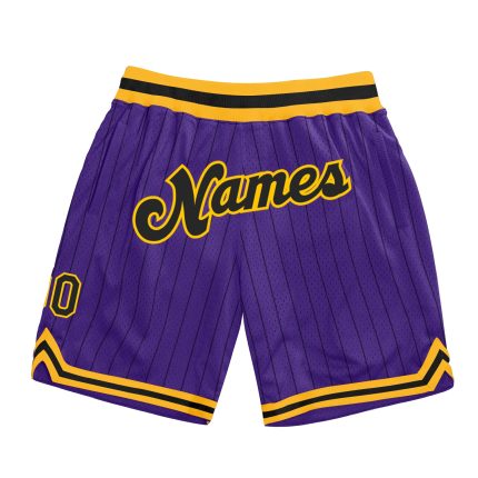 Personalized Purple Black Pinstripe Black-Gold Authentic Basketball Shorts Team Custom Name and Number