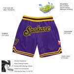Personalized Purple Black Pinstripe Black-Gold Authentic Basketball Shorts Team Custom Name and Number