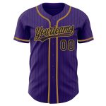 Personalized Purple Black Pinstripe Black-Old Gold Authentic Baseball Jersey