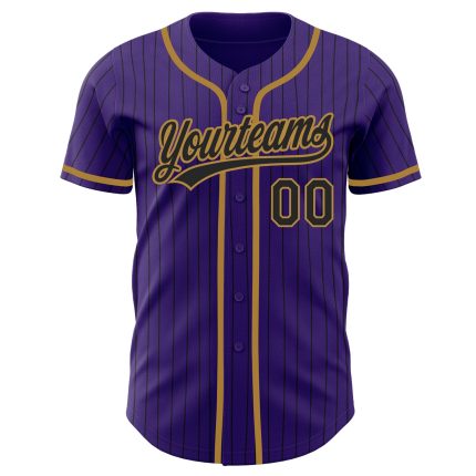 Personalized Purple Black Pinstripe Black-Old Gold Authentic Baseball Jersey